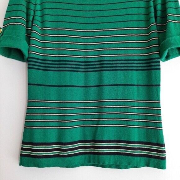 LUISA SPAGNOLI | Wool Blend Fine Knit Stripe Tee Shell Sz M - Picture 4 of 13